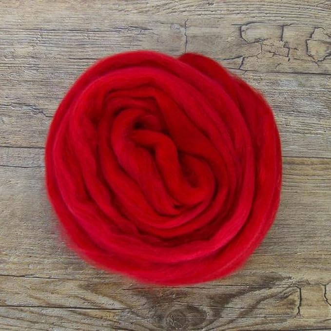 Revolution Fibers Merino Wool Roving | Premium Combed Wool Top | 22 Micron, Perfect for Felting Projects, Spinning, Wall Hangings and Tapestry (Scarlet)