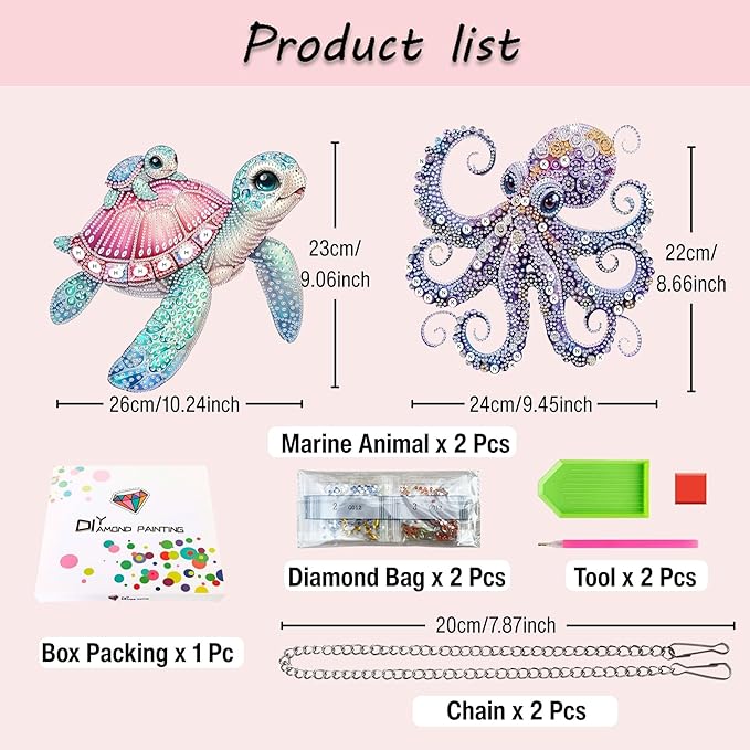 Muzagroo Art Diamond Art Kits for Adults, 5D Diamond Painting Kits for Beginners, DIY Special Shaped Diamonds Art Hanging Ornament for Windows 2 PCS Animals Diamond Pendant (Octopus)