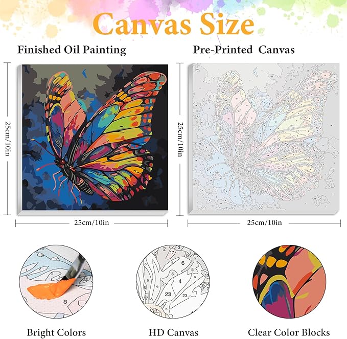Framed Paint by Numbers Kit for Adults Beginner Butterfly, Adult Paint by Number Kits on Canvas Framed, DIY Acrylic Oil Painting by Numbers with Frame, Butterfly for Home Decor Gift 10 X 10 Inch