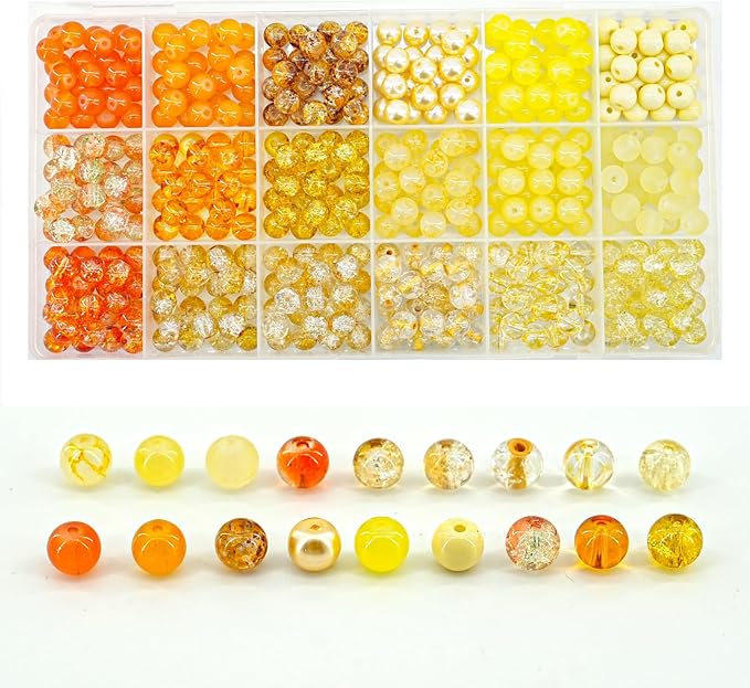 Hanyoung 8mm Glass Beads for Bracelet, Warm Yellow Wilt Series18 Colors 450 pcs Beads for Jewelry Making kit, Crystal Glass Round Beads for DIY Crafts Gifts (Yellow Color)