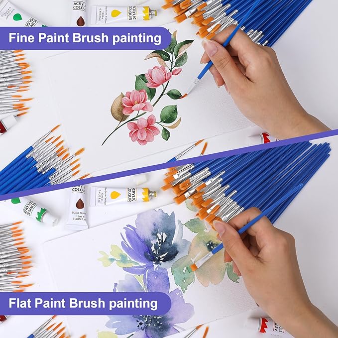 AROIC Small Paint Brushes Bulk,160 Pcs Nylon Hair Paint Brushes for Kids with Flat and Round Pointed Acrylic Paint Brush Sets,Acrylic Paint Brush for Classroom Oil Watercolor Face Painting Kits.