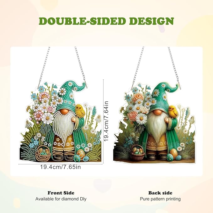 HEIBAGO Easter Gnome Diamond Art Hanging Kits for Adults, Diamond Art Suncatchers Egg, 5D Special Shape Diamond Painting Pendant, DIY Window Ornament Gifts for Home Garden Door Wall Decor 8.3 x 8.3 In