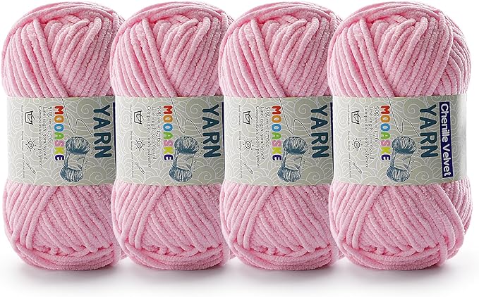 4 Pac Chenille Yarn for Crocheting - Blanket Yarn for Crocheting - Fluffy Yarn for Crochet, Baby Yarn for Crocheting Soft Blankets Weight Per Roll 50g/1.76oz, Length 60m/65yard (Light Pink)