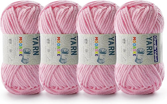 4 Pac Chenille Yarn for Crocheting - Blanket Yarn for Crocheting - Fluffy Yarn for Crochet, Baby Yarn for Crocheting Soft Blankets Weight Per Roll 50g/1.76oz, Length 60m/65yard (Light Pink)