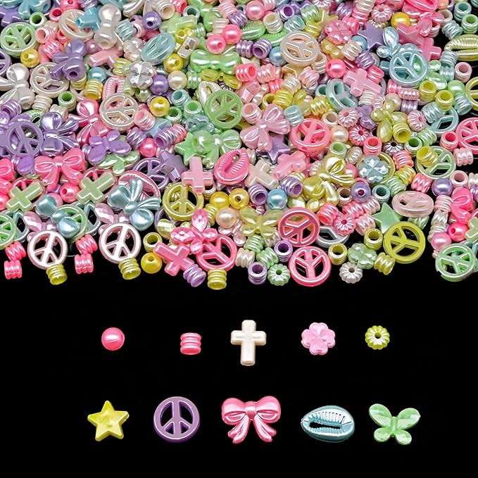 Assorted Acrylic Beads for Bracelet Making kit, 200g+ 10-Style, Pony Candy Kawaii Charms Beads DIY Craft Supplies for Jewelry Keychain Necklaces(Mixed I Pearlescent, 620+Pcs, 0.45lb.)