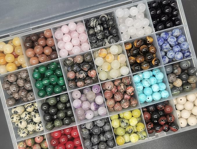 500pcs 8mm Natural Round Stone Beads Gemstone Beading Loose Gemstone Beads Hole Size 1mm DIY Smooth Beads for Bracelet Necklace Earrings Jewelry Making,Box Packed (24 material-8mm)