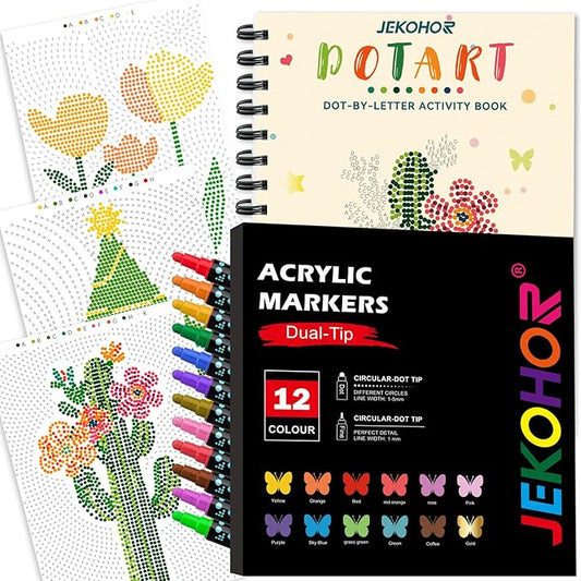 Coloring Book,Dot By Letter Art Meditations with 12 PCS Acrylic Markers,Mindfulness Adult Coloring Book-Relaxing,Anti-Stress,30 Pattern Activity Coloring Books for Adults,Dot Art for Adults-Landscapes