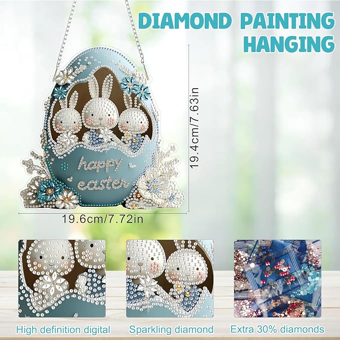 MAXBYE Easter Eggs Hanging Diamond Art Painting Kits for Adults Beginners, DIY 5D Special Shaped Crystal Painting Diamond Kits Hanging Ornament for Gift Home Wall Door Decor 8×12Inch