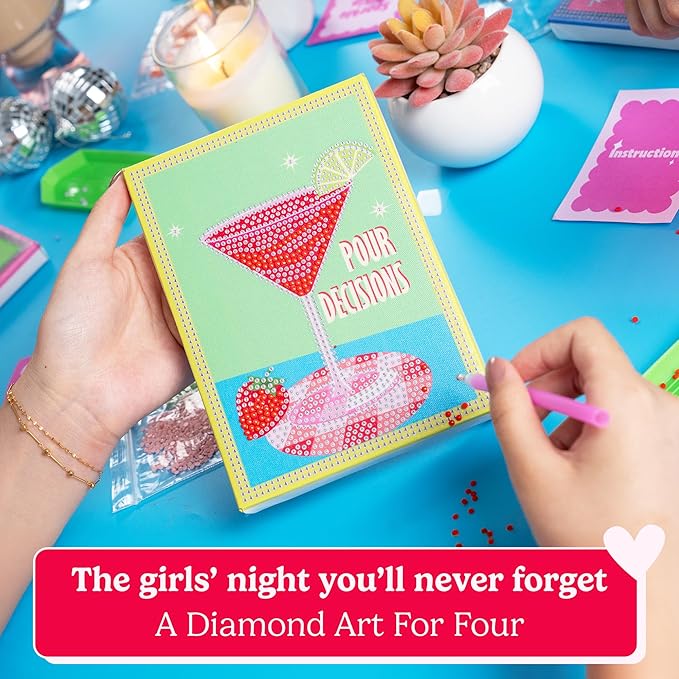 HOUSE OF PARTY Diamond Art Paintings | Girls Night Diamond Art Kit for Adults | Fun & Easy Craft Kit with Conversation Cards, Curated Music Playlist, and Wood Frames for Ready-to-Hang Art