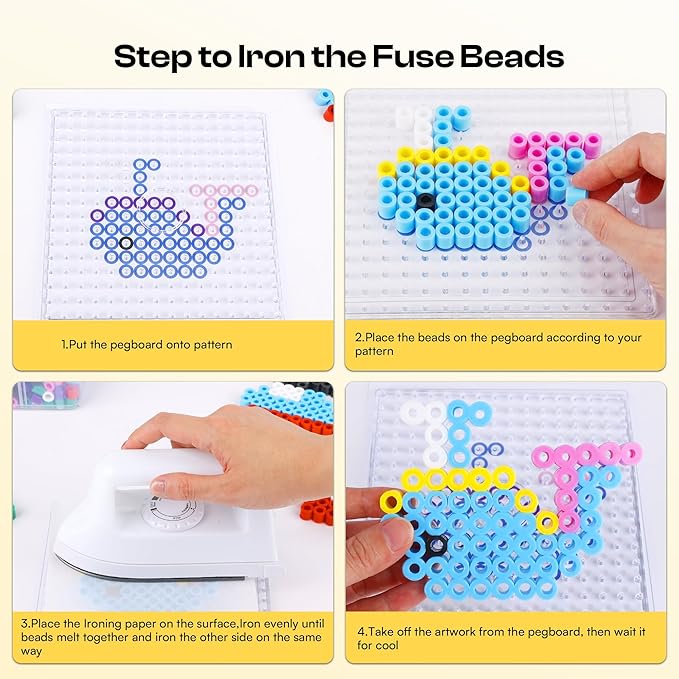 caydo 10mm large fuse bead kit, 8 colors melty beads with storage box for craft, xl iron beads set including 2 pegboards, ironing paper for art and craft project, birthday