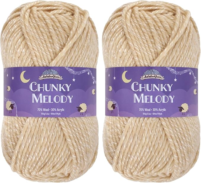 JubileeYarn Chunky Melody Yarn - 100g/Skein Bulky Wool Blend - Oyster Heather - 2 Skeins