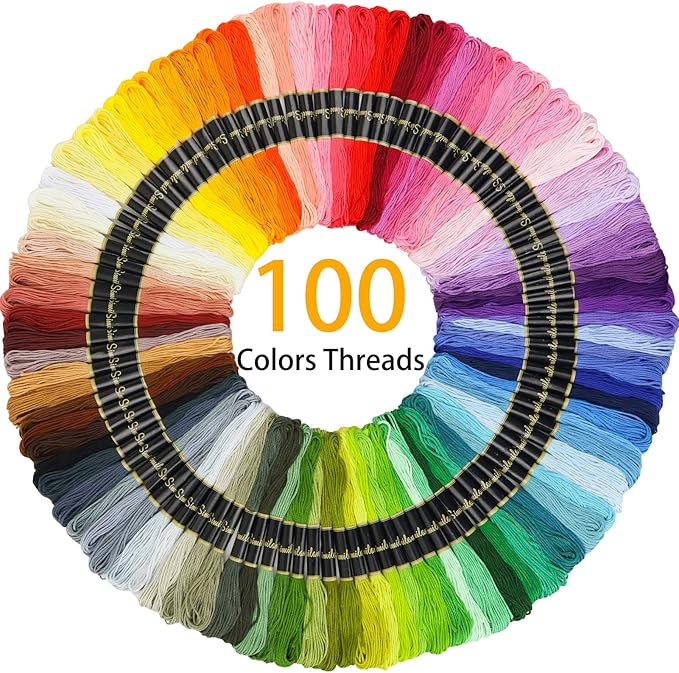 Similane Embroidery Kit 215 Pcs,100 Colors Threads,5 Pcs Embroidery Hoops,3 Pcs Aida Cloth,40 Sewing Pins,Cross Stitch Tools and Embroidery Starter Kit for Adults Beginners