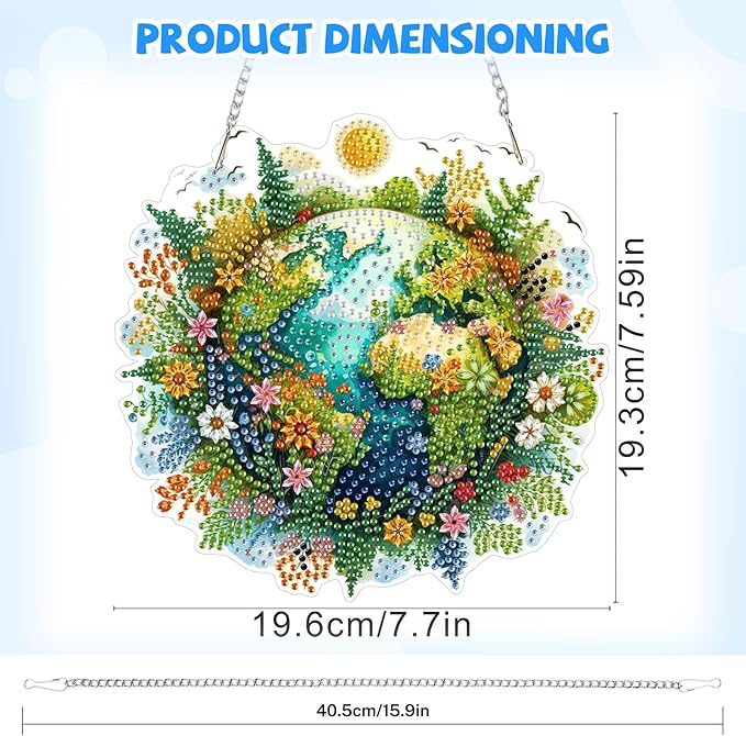 Bowetile Protect the Earth Diamond Art Hanging Kits for Adults, Diamond Art Suncatchers Earth, 5D Special Shape Diamond Painting Pendant Window Ornament Gifts for Home Wall Garden Decor