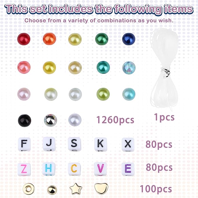 1260 Pcs Pearl Beads Bracelet Making Kit 6mm Pearl Beads for Crafts Friendship Bracelet Kit 6mm Beads for DIY Crafts