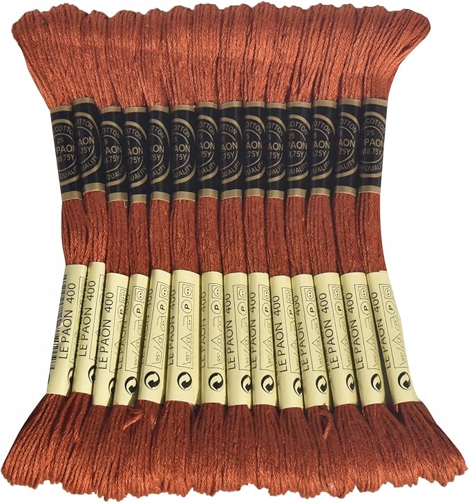 LE PAON Embroidery Floss, 14-Pack Six Strands 100% Long Staple Cotton Embroidery Thread, 8.7-Yard，Color Number：400, Dark Mahogany