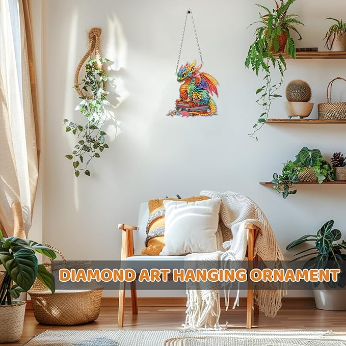 MEIYUDA Dargon Diamond Art Hanging Kits for Adult, Book Dargon Diamond Painting Hanging Kits Ornaments, DIY Special Shaped Rhinestone Window Pendants Kit for Home Garden Wall Decor Gift