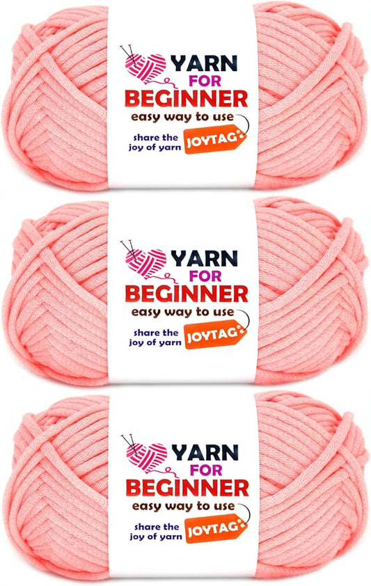 Pink Yarn for Crocheting and Knitting Cotton Crochet Knitting Yarn for Beginners with Easy-to-See Stitches Cotton-Nylon Blend Easy Yarn for Beginners Crochet Kit(3x50g)