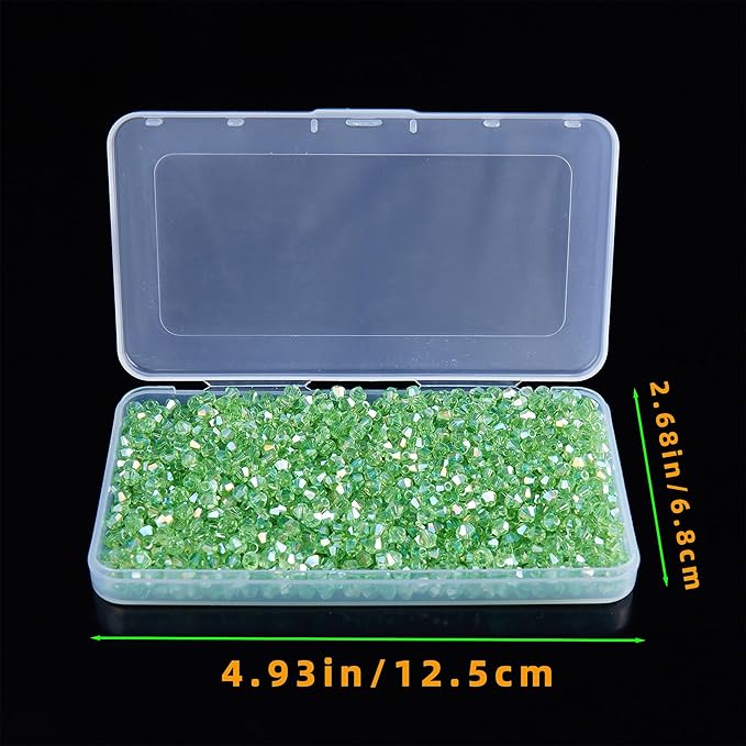 laopottbeads 1100pcs 4mm bicone crystal glass beads for jewelry making, sparkling mini beads for suncatchers, diy bracelets & craft projects (green)