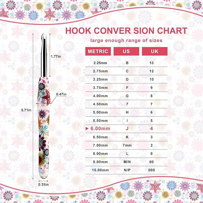 6mm Crochet Hook, Ergonomic Handle for Arthritic Hands, Soft Rubber Grip Extra Long  Knitting Needles for Beginners and Knitting Crocheting Yarn (6mm)