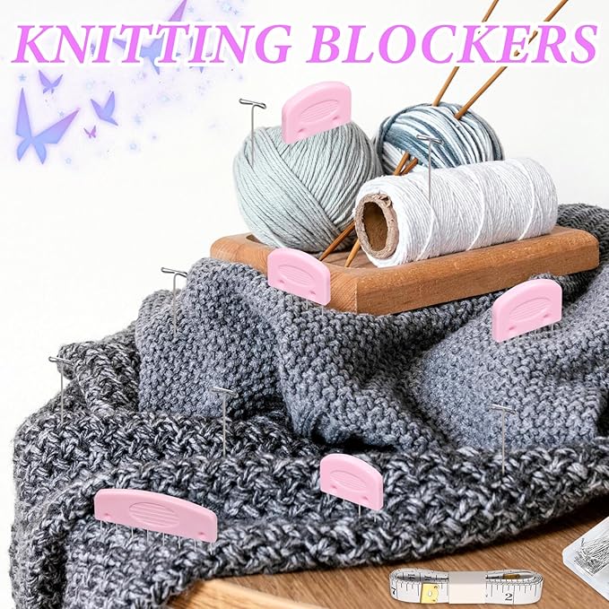 120 Pcs Knit Blocking Combs and Pins Set, 20 Pcs Pink Color Knit Blockers Pins Kit, 100 T-pins for Blocking Knitting Crochet, Needlework Projects, Knitting Blocker Pins Tool for Blocking Mats