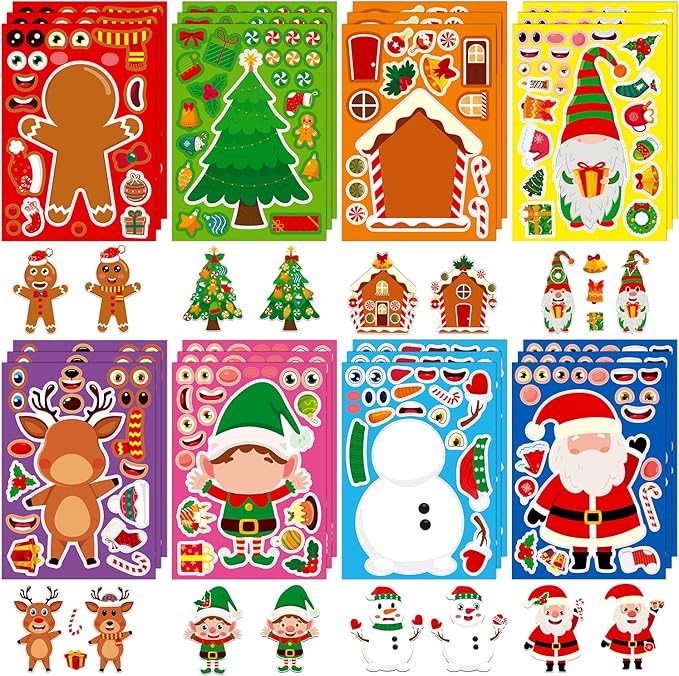 smilinfit christmas stickers, toddlers stocking stuffers for kids, diy christmas crafts for kids party favors supplies, party activity games classroom decorations gifts