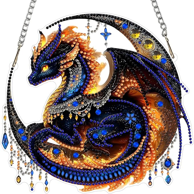 MXJSUA Black Dragon Diamond Art Hanging Kits for Adults Beginners, Crystal Diamond Suncatchers, Special Shape Diamond Painting Pendant Window Ornament Gifts for Home Garden Door Wall Decor