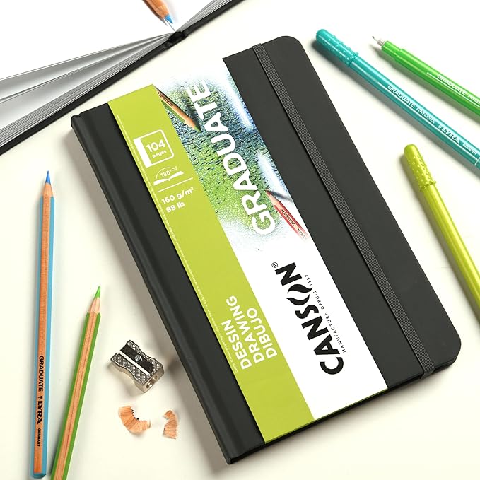 Canson Graduate Drawing Paper, Hard Cover Art Journal, 4x6 inches, 52 Sheets — Artist Paper for Pencil, Ink, Pen, Marker Illustration