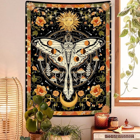 aipon orange moth tapestry boho retro floral flowers tapestries aesthetic vintage mushroom tapestries for bedroom indie small tapestry wall hanging for living room dorm (30'' × 40'', orange)