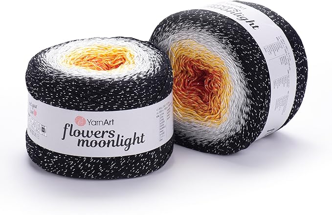 YarnArt Flowers Moonlight – Gradient Cotton Acrylic Yarn with Metallic Lurex, 9.17oz (250g), 1093 Yards – Shiny, Multicolor Cake Yarn for Crochet, Knitting, Shawls & DIY Projects (3259)