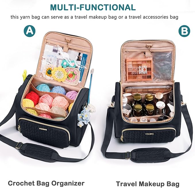 MYBAGZING Crochet Bag Organizer, Quilted Storage Bag with Hanging Hook, Yarn Holder for Knitting & Crochet Accessories, Crochet Gift for Mother's Day