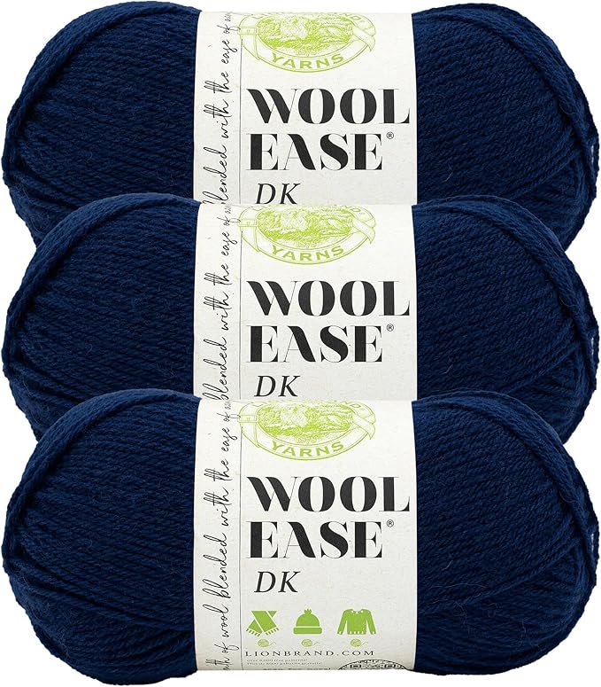 Lion Brand Wool-Ease DK Yarn, Yarn for Knitting, Crocheting, and Crafts, Navy, 3 Pack