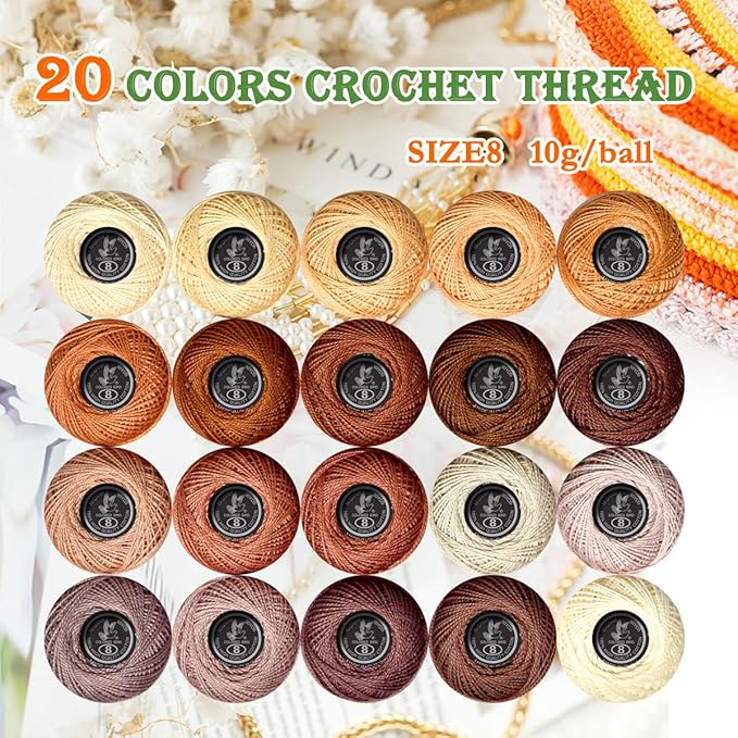 Soft 20 Colors Classic Crochet Thread 20 Pack,100% Cotton (Desert Sand-407-938)