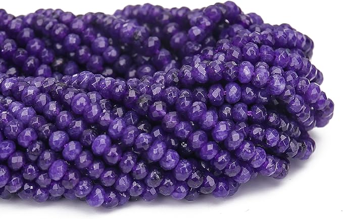 2 Strands Colored Purple Jade Beads for Jewerly Making, 3 * 4mm Faceted Rondelle Gemstone Crystal Beads for DIY Bracelet Necklace Crafts