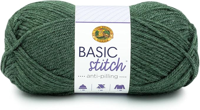 Lion Brand Yarn Basic Stitch Anti-Pilling Yarn for Crocheting, Knitting, and Crafts, Pine Heather, 1 Pack