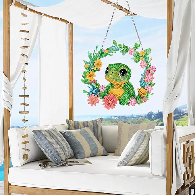 VAIIEYO Turtle Diamond Painting Hanging, Animal Diamond Painting Suncatchers Double Side Window Hanging Kit with Chain, 7.5x7.5 inch Crystal Pendant Art Craft for Gift Home Wall Front Door Decoration