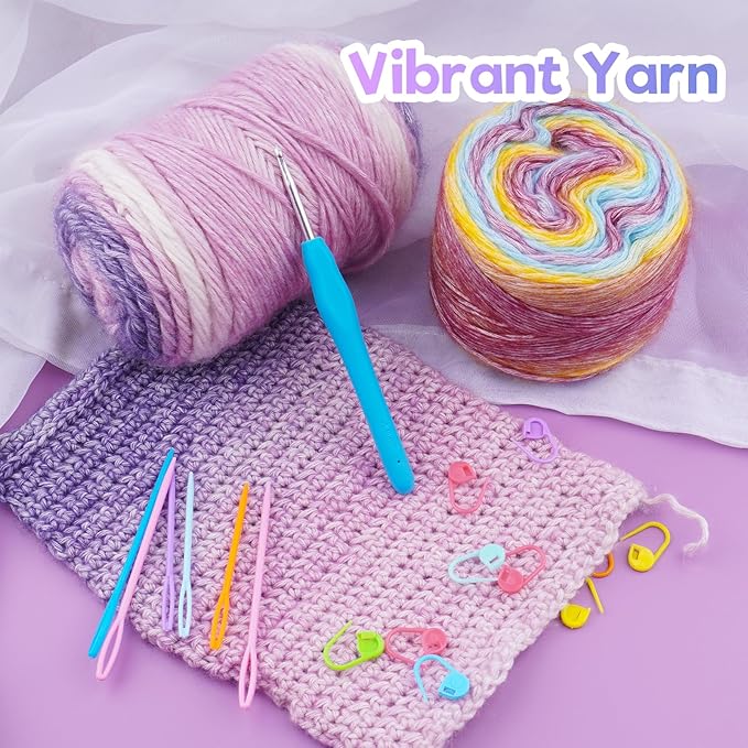 Cake Yarn for Crocheting,Colorful Crochet Yarn 3x100g 60% Cotton 30% Acrylic 10% Wool,Soft Fluffy Gradient Ombré Cotton Yarn for Crocheting Sweater,Blanket,Glove