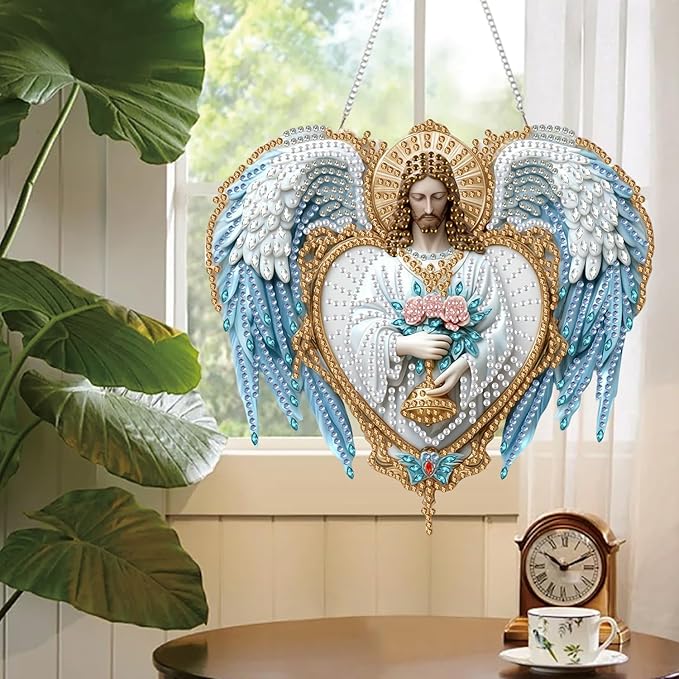 AIBOERL Diamond Art Hanging Kit for Adult,Special Shaped Rhinestone,Double Sided 5D DIY Acrylic Diamond Art Painting Window Pendants Home Garden Wall Hanging Kits Hanging Ornament (Religious Jesu)