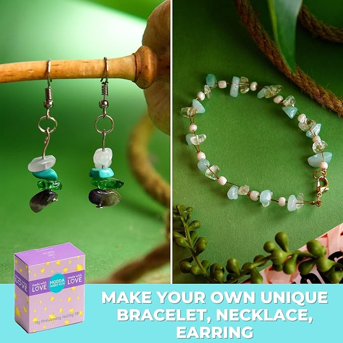 MODDA Natural Stone Jewelry Making Kit - Includes Crystal, Chip Beads, Necklace, Bracelet, Earrings, Ring Making Supplies, Crafts for Adults, Beginners, Christmas Gift for Teens, Girls, Women, Moms