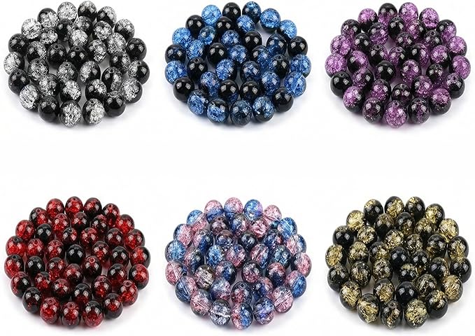 Glass Crystal Beads for Jewelry Making Kit, 6 Colors 300 PCS Colorful 10 mm Glass Beads for Bracelets Home Decor DIY Crafts Bracelet Necklace Supplies with Hemp Rope Handmade Polished Elastic Strings
