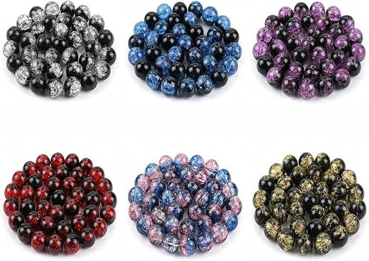 Glass Crystal Beads for Jewelry Making Kit, 6 Colors 300 PCS Colorful 10 mm Glass Beads for Bracelets Home Decor DIY Crafts Bracelet Necklace Supplies with Hemp Rope Handmade Polished Elastic Strings