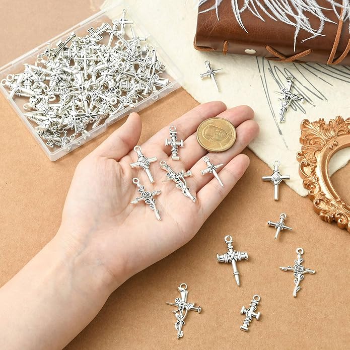 Antique Silver Cross Drink Insect Animal Theme Charms for DIY Jewelry Bracelet Necklace Earring Keychain Decor