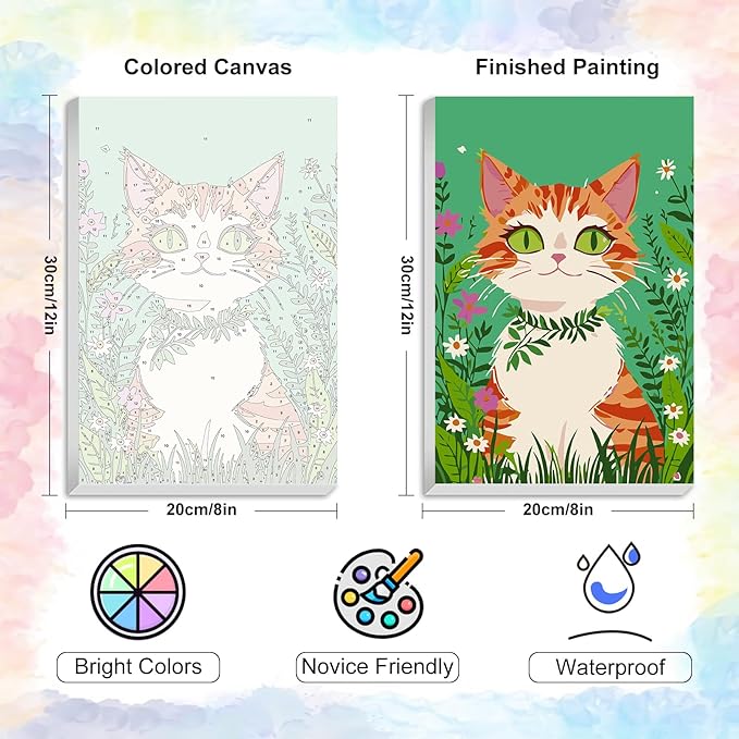 Yezavesu Framed Paint by Numbers Kit for Adults Beginner & Kids Ages 8-12, Cat Paint by Numbers with Frame, DIY Number Painting for Adults Orange Cat for Home Wall Decor Gift 8X 12 inch