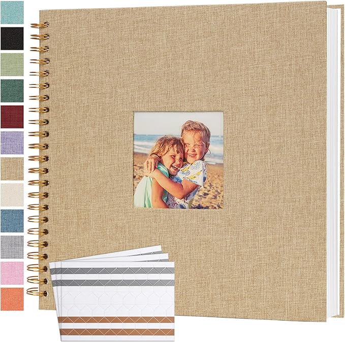 Scrapbook Photo Album 12x12 Inches 80 Pages Hardcover Kraft Paper Linen Cover Scrap Book Memory Book DIY Scrapbook Albums for Wedding Baby Boyfriend Travel Anniversary Family, Khaki