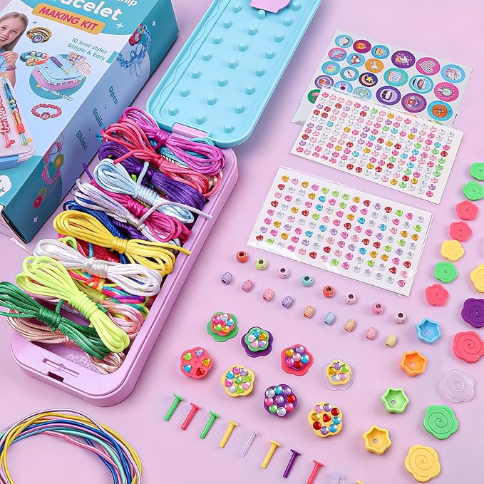 DDAI Birthday Gift Friendship Bracelet Kit for Girls Age 8-12 – Arts and Crafts Kits - Gem-Decorated DIY Craft Set with Threads & Beads – Ideal Holiday Present for Kids Age 7 9 10 11 Years Olds Toys