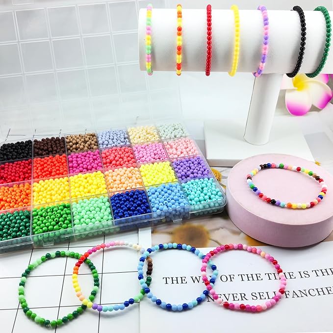 4800Pcs 4mm Acrylic Round Beads for Jewelry Making, 24 Colors Rainbow Round Beads for Bracelets Making Kit Candy Color Plastic Bubble Gum Beads Pastel Loose Beads Bulk for DIY Necklace Crafts