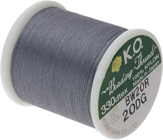 KO Nylon Beading Thread, Dark Grey Color, Japanese Pre-Waxed 100% Nylon, 330TEX, Tangle Resistant Knotting Cords, 50m /55 yds Spool, Use for Seed Bead Projects, Loom Work & Bead Weaving
