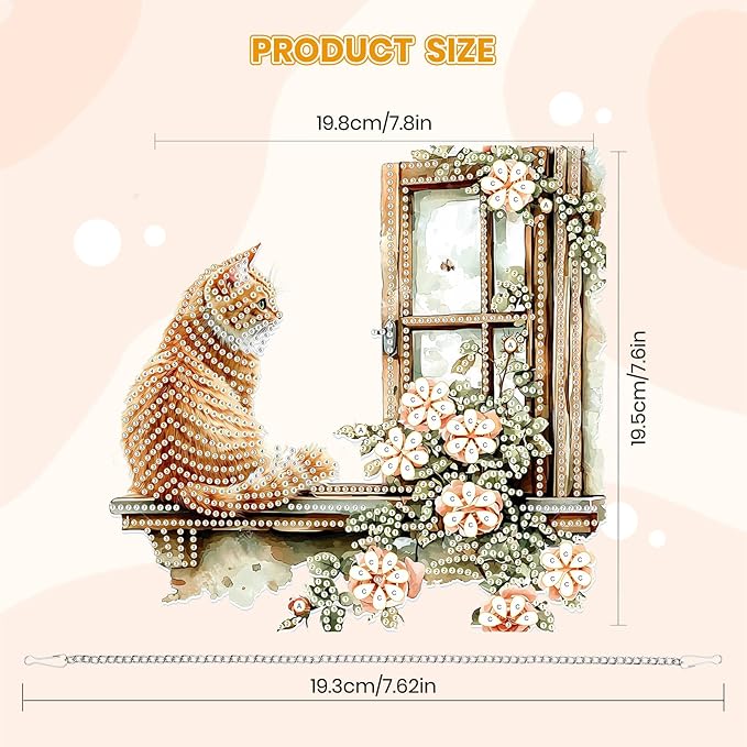 MOGTAA Cat Diamond Art Hanging Pendant Kits, 5D Special Shape Diamond Art Kits for Adults, Crystal Rhinestones Flowers Landscape Diamond Painting Gem Art for Home Garden Wall Decor