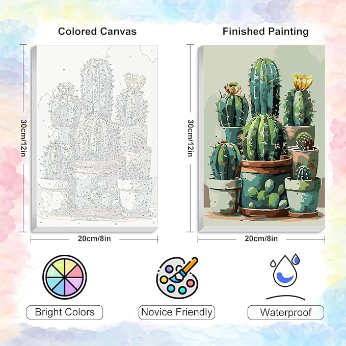 Yezavesu Framed Paint by Numbers Kit for Adults Beginner & Kids Ages 8-12, Cactus Paint by Numbers with Frame, DIY Number Painting for Adults Plant for Home Wall Decor Gift 8X 12 inch