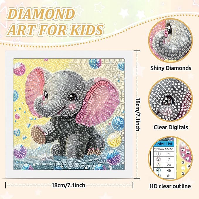 SENQAO Elephant Diamond Art Kit for Adults with Frame Art and Crafts for Adults Ages 6-8 -10-12 Easy to DIY Diamond Art for Adults and Adult Beginners Home Wall Decoration 7.1x7.1inch