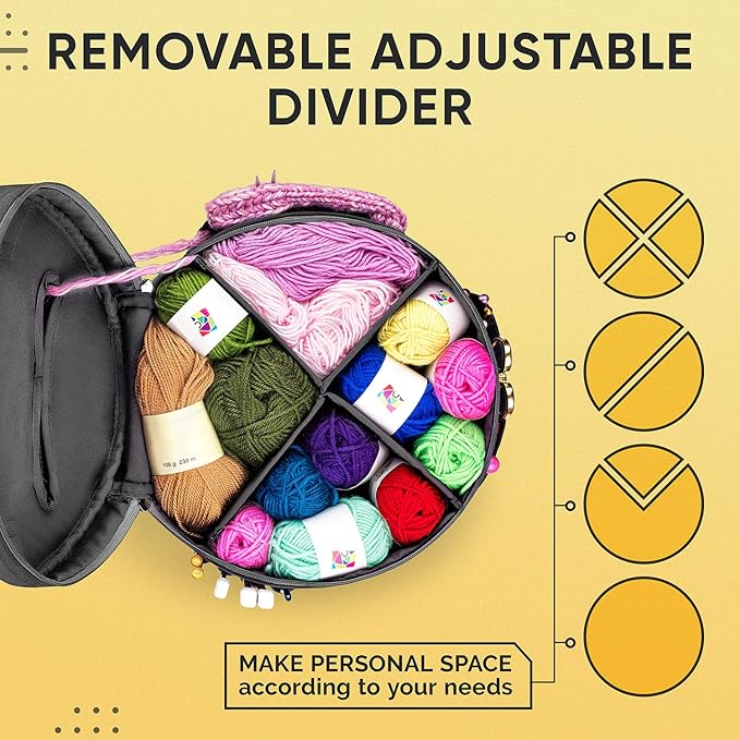 CRAFTISS Knitting Bag Yarn Storage - Crocheters Gift - Durable Canvas Yarn Holder for Crochet Accessories - Organizer Crochet Bag with Knitting Accessories Case (Black)